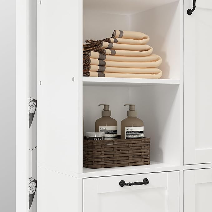 ECACAD Tall Bathroom Storage Cabinet with Shelves and Tilt-Out Laundry Hampers, Freestanding Floor Cabinet for Living Room, Bedroom & Kitchen, White (31.5”W x 13.8”D x 78.7”H)-Ruum Studio Home