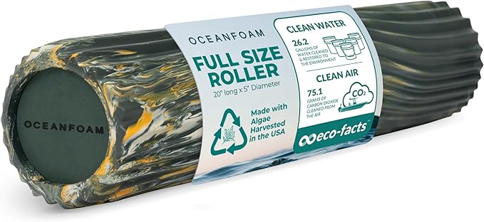 Oceanfoam Tidal Roller - Hunter, Gold & Natural Marbled - Muscle Massage Foam Roller for Back Pain & Stretching - Firm & Ergonomic Wide Wave Textured - Yoga, Athletics, Wellness - Full Size, 20" x 5"-Ruum Studio Home