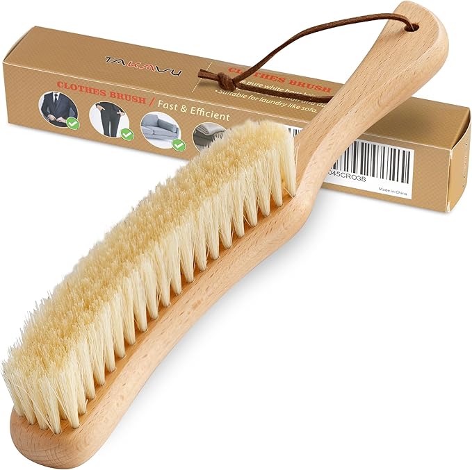 TAKAVU Clothes Brush Hat Brush, White Boar Bristle Lint Brush with Large Beech Wood Handle - Perfect for Pet Hair, Suits, Velvet, Cashmere, Wool, Suede, Shoe - Effective Lint Remover-Ruum Studio Home
