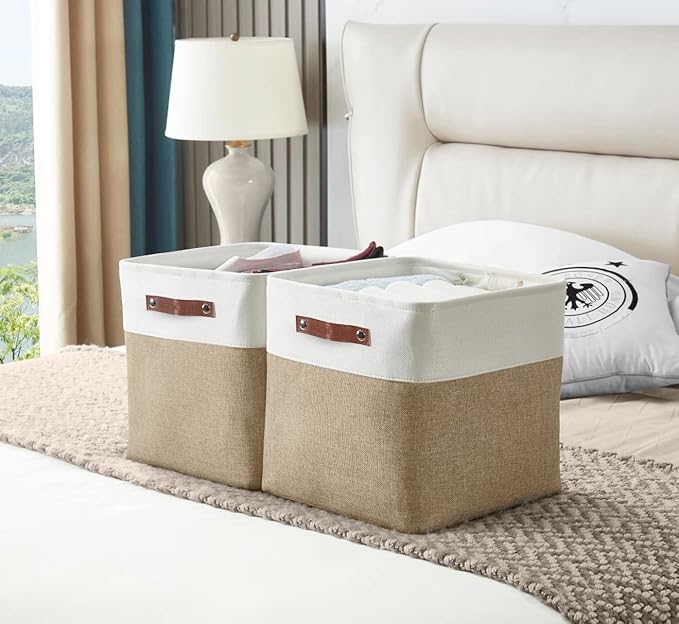 DECOMOMO Storage Cubes, 12x12 Storage Bins, Baskets for Shelves (Beige & White, Cube 12" - 4 Pack)-Ruum Studio Home