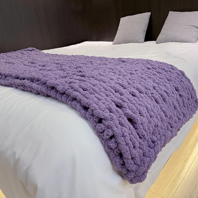 Chunky Knit Blanket Throw 40"×40", Chenille Throw Blankets, Handmade Warm & Cozy Blanket Couch Bed Home Decor, Soft Breathable Fleece Banket, Christmas for Couch Bed Sofa Best Gift (Purple)-Ruum Studio Home