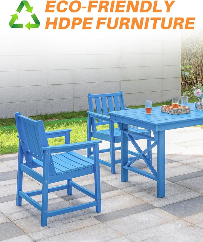 Patio Dining Chair Set of 2, HDPE Outdoor Dining Chair, Ergonomic HDPE Dining Chairs with Deep Seating, All Weather Outdoor Chairs Furniture for Backyard, Deck, Garden, Poolside, Sky Blue-Ruum Studio Home