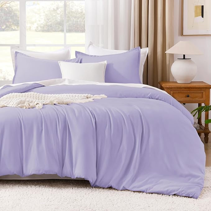 Litanika Lavender Purple Comforter Full Size, 3 Pieces Lightweight Solid Bedding Comforter Set, All Season Fluffy Bed Set (79x90In Comforter & 2 Pillowcases)-Ruum Studio Home