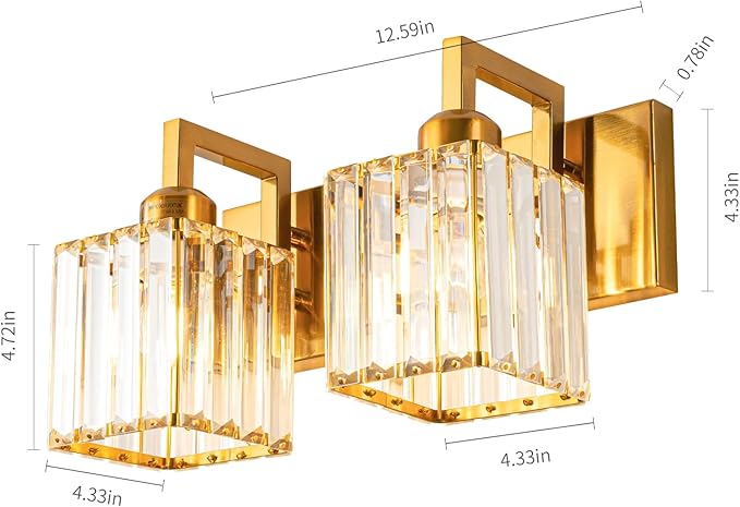 Modern Bathroom Vanity Light 2-Lights Gold Crystal Wall Lamp Bathroom Modern Crystal Vanity Lighting-Ruum Studio Home