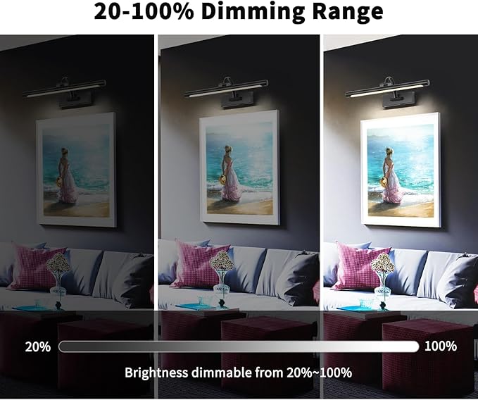 Picture Lights Battery Operated with Remote and Dimmable Function, Rechargeable Gallery Light Black Art Light Wireless Painting Lights 16'' Inch for Display, Portrait, Artwork, Warm White-Ruum Studio Home