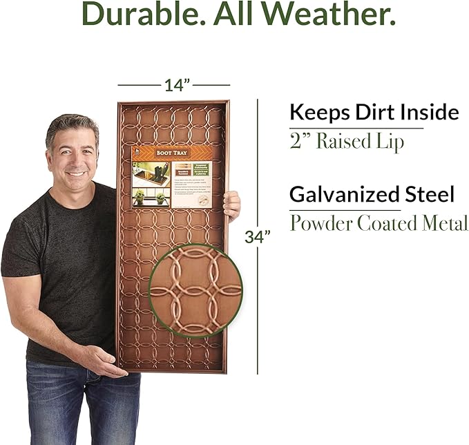 Good Directions Large Boot Tray, Circles Multi-Purpose All Weather Decorative Boot Tray, Shoes, Plants, Garage, Patio Door, Pet Bowls, 34 inch Entry Indoor Shoe Tray, Copper Finish-Ruum Studio Home