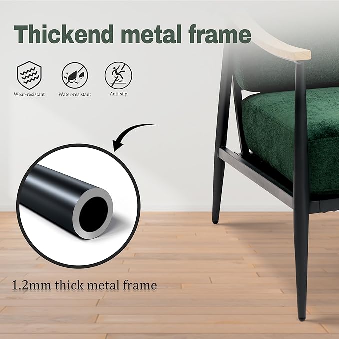 Modern Accent Chairs Set of 2 for Living Room Bedroom Mid Century Arm Chairs Upholstered Office Accent Chairs Comfy Waiting Room Chairs with Metal Frame, Green-Ruum Studio Home