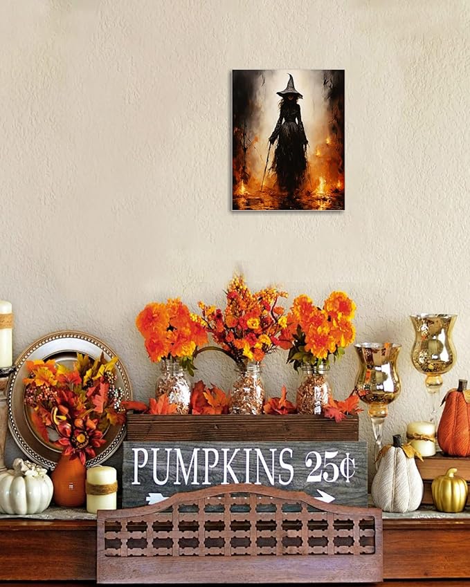 Halloween Canvas Wall Art - Vintage Witche Poster, Gothic Dark Academia Wall Decor, Spooky Halloween Decor for Living Room, Bedroom & Bathroom, Framed Fall Decorations Indoor-Ruum Studio Home