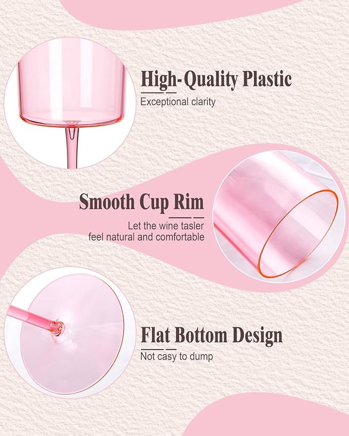 Ciaell 12 Pack Pink Plastic Wine Glasses - 14Oz Plastic Wine Glasses with Stem - Disposable Stemmed Wine Glass for Parties & Weddings & Outdoor-Ruum Studio Home