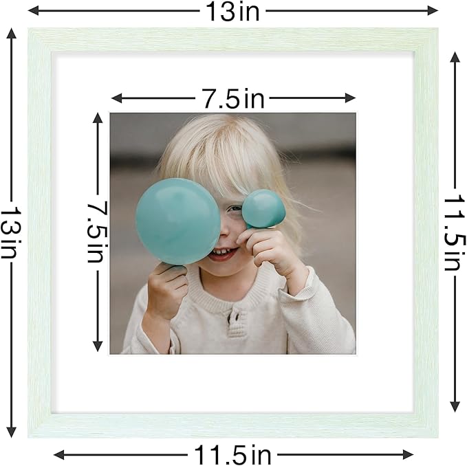 Vittanly 12x12 Picture Frames Set of 9, Shatter Resistant Plexiglass, Display 8x8 Pictures with Mat or 12x12 without Mat, Photo Frames for Wall Mount, Engineered Wood, Vintage Green-Ruum Studio Home