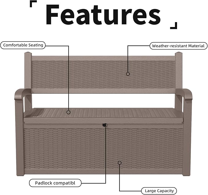 80 Gallon Storage Bench Deck Box, Waterproof and Lockable Outdoor Storage Furniture for Patio, Garden, and Porch – Perfect for Storing Garden Tools and Cushions (Gray)-Ruum Studio Home