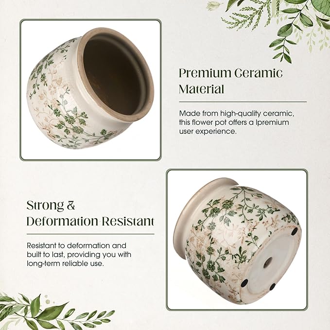 Vintage Planter Large Ceramic Plants Pot Green Pink Pastoral Floral Ice Crack Cottage Scroll Vase Flower Vase Pot Indoor Plants Home Kitchen Decor Farmhouse Antique Decorative Gifts-Ruum Studio Home