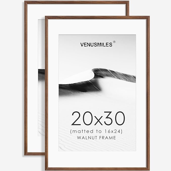20x30 Poster Frame Set of 2 Natural Solid Walnut Photo Frames with 16x24 Removable Mat Wall Hanging Large Handcrafted Frame with HD Plexiglass Wall and Tabletop Display Large Picture Frame-Ruum Studio Home
