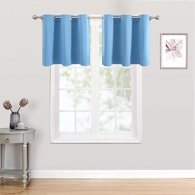 ChrisDowa Small Kitchen Valances for Windows - Grommet Short Thermal Insulated Room Darkening Window Valances Curtains for Living Room (2 Panels, Sky Blue, 52 x 18 Inch)-Ruum Studio Home