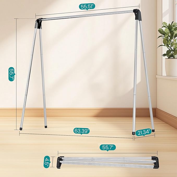 APEXCHASER Foldable Clothes Drying Rack, 55'' Collapsible Laundry Clothes Airer Width Heavy Duty Hanger for Sweaters Baby Clothes Towels Portable Indoor Outdoor for Home Travel-Ruum Studio Home