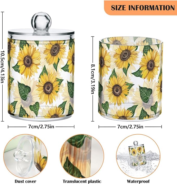 Sunflower 2PC Airtight Transparent Plastic Storage Jar, Food Storage Container Glass, Can Store Candy, Salt, Coffee Beans, With lid, Easy To Use-Ruum Studio Home