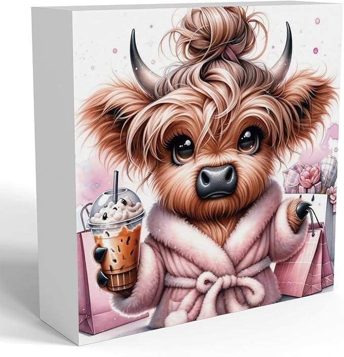 Highland Cow Winter Decor, Highland Cow Gifts for women, Highland Cow Baby Decor, Highland Cow Nursery Decor, Wooden Box Decor Sign for Home Farmhouse Office Living Room Table Shelf Tiered-Ruum Studio Home