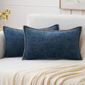MIULEE Pack of 2 Couch Throw Pillow Covers 12x20 Inch Navy Blue Farmhouse Decorative Pillow Covers with Stitched Edge Soft Chenille Solid Dyed Spring Pillow Covers for Sofa Bed Living Room-Ruum Studio Home