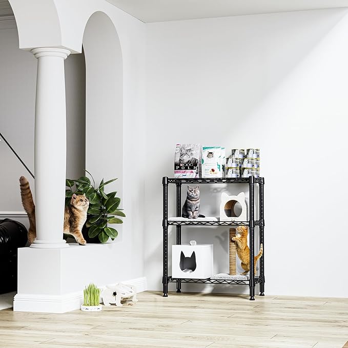 750 lbs 3 Tier Shelf Metal Storage Shelves Wire Rack Closet Organizers for Garage Kitchen Bathroom Laundry Black 11.8" D x 25.6" W x 31.5" H-Ruum Studio Home