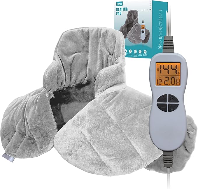Ruqiji Neck&Shoulder&Back Heating Pad, Pain Relief for Back/Neck/Shoulders/Menstrual Pain, Christmas Gifts for Women Men Mom Dad (01-Light Gray, 19" x 24")-Ruum Studio Home
