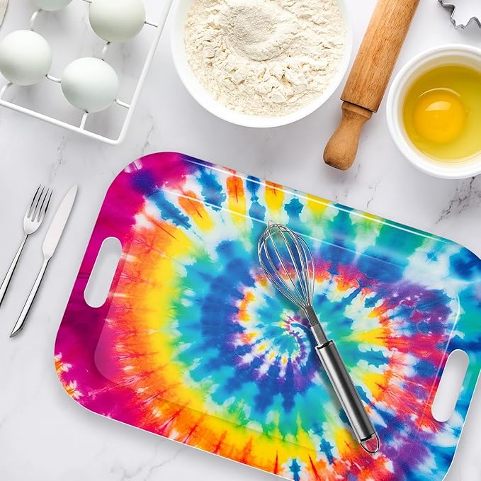 Serving Trays with Handles, 14.5 x 9.8 inch Rectangular Plastic Tray for Restaurant, Kitchen, Tie-Dye Colorful Spiral Patterns-Ruum Studio Home