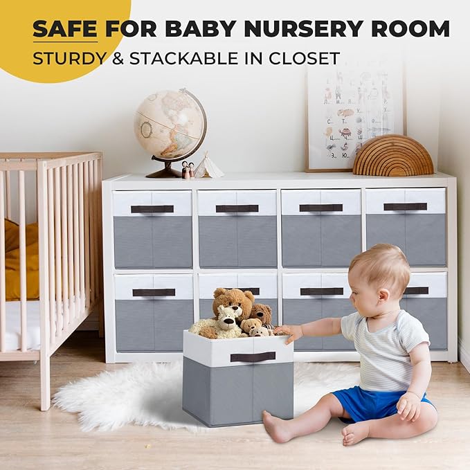 Criusia Fabric Storage Cubes - 13 Inch Large Storage Bins 4 Pack - Clothes Organizer Bins for Closet, Shelves, Cube Organizer/Cubby Collapsible Storage Baskets for Organizing Toys Blanket-Ruum Studio Home