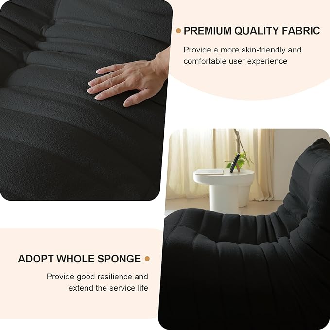 Luxury Sofa Couch Chair, Lazy Floor Seating, Fireside Bean Bag Chair, Ergonomic Tatami Sofa Lounger for Living Room, Bedroom, Office, 3 Seat, Black-Ruum Studio Home