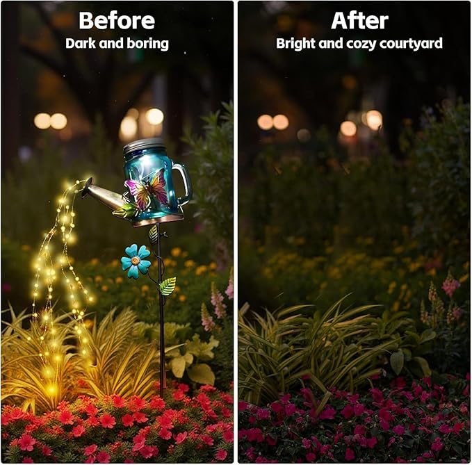 Solar Watering Can Light, Yard Outdoor Decor Lights, IP65 Waterproof, Hanging Butterfly Garden Light, Outside Garden Flower Bed Decor, Women Gift, Birthday Gifts-Ruum Studio Home