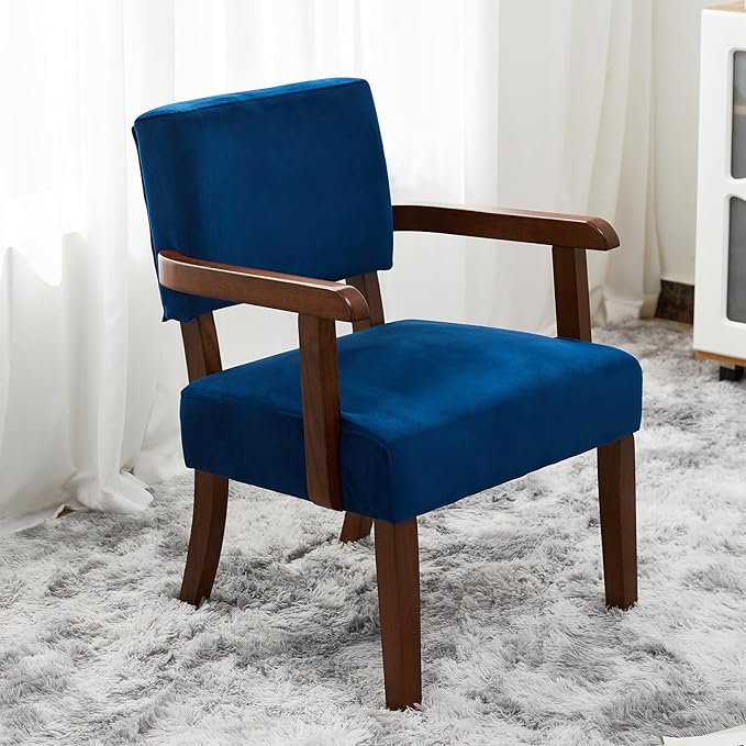 Accent Chair Set of 2 with Table, Living Room Chairs with Velvet Soft Seat & Armrests for Living Room Bedroom Reading Room Waiting Room (Velvet Navy)-Ruum Studio Home