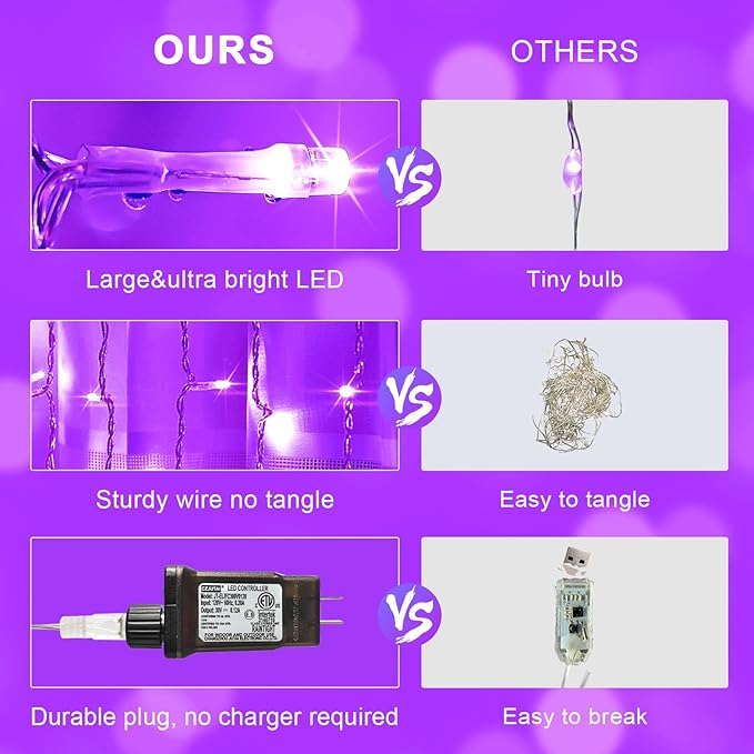 JMEXSUSS 300LED Purple Halloween Lights with Remote, Curtain Hanging Light Plug in, 8 Modes Purple String Lights for Bedroom Window Wall Party Backdrop Christmas Halloween Decorations-Ruum Studio Home