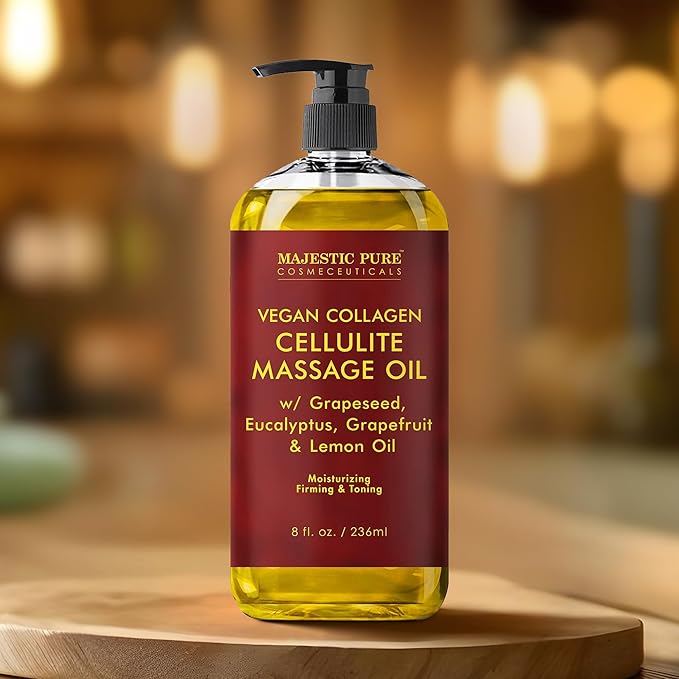 Majestic Pure Anti Cellulite Massage Oil for Massage Therapy - Refreshing, and Relaxing - Natural Oils with Vegan Collagen, Stem Cells & Cellulite Cream - All Skin Types - Men and Women - 8 fl oz-Ruum Studio Home