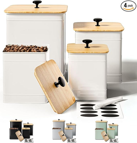 Kitchen Canisters for Countertop Set of 4 with Customizable Chalkboard Labels & Marker Pen - Big Iron Kitchen Canisters with Airtight Lids - Canisters Sets for the Kitchen - White Kitchen Canister Set-Ruum Studio Home