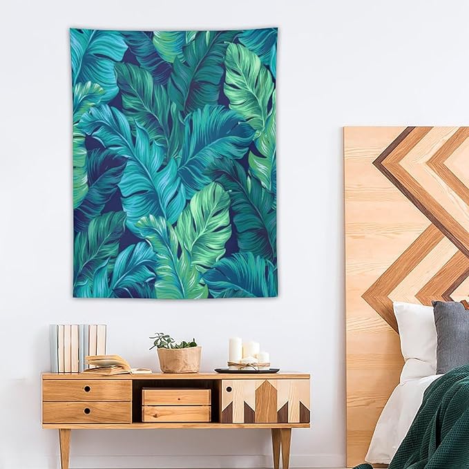 ICMOLYYENLO Tropical Green Plant Tapestry, Green Palm Leaves Natural Landscape Print Wall Tapestry for Bedroom Living Room Dormitory 30x40 Inch-Ruum Studio Home