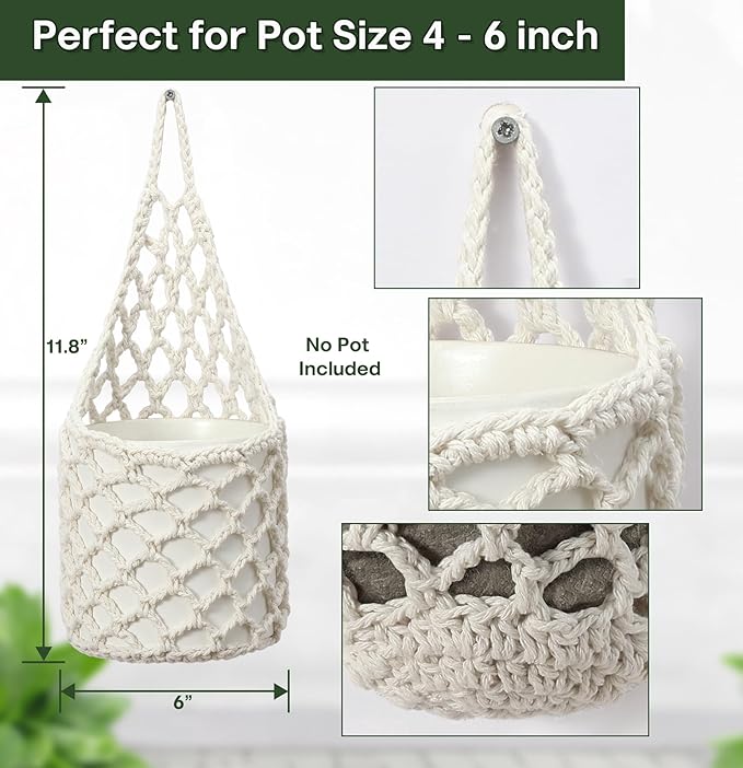 4PK Wall Planters for Indoor Plants, Macrame Plant Hanger | Wall Planter, Plant Hanger, Hanging Planter (2 Large + 2 Small)-Ruum Studio Home