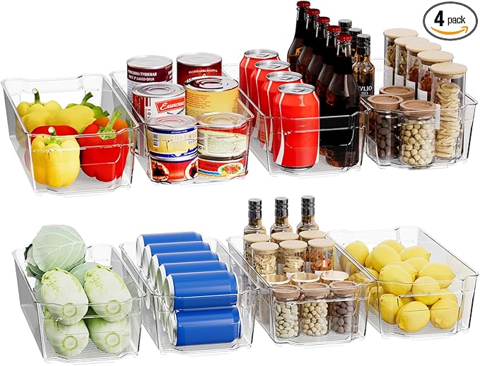 Clear Fridge Organizer, Refrigerator Organizer Bins with Handle, Freezer, Kitchen Cabinet, Pantry Organization, BPA Free Fridge Organizers (12.4 inch 8 Pack)-Ruum Studio Home