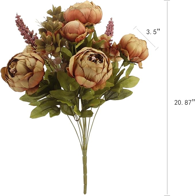 Duovlo Fake Flowers Vintage Artificial Peony Silk Flowers Wedding Home Decoration,Pack of 1 (Coffee)-Ruum Studio Home