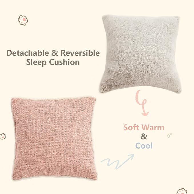 Cat Bed for Indoor Cats - Cat Cave Bed Cat House Cat Tent with Removable Washable Cushioned Pillow, Soft and Self Kitten beds,Cat Beds & Furniture, Pet Bed (Large, Pink)-Ruum Studio Home
