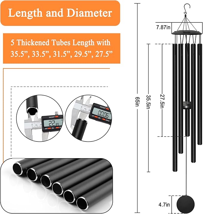 Large Wind Chimes for Outside Deep Tone, 65" Deep Tone Wind Chimes for Outside Porch Garden Patio Balcony Memorial Room Decor, Memorial Sympathy Gift for Loss of Loved One-Ruum Studio Home