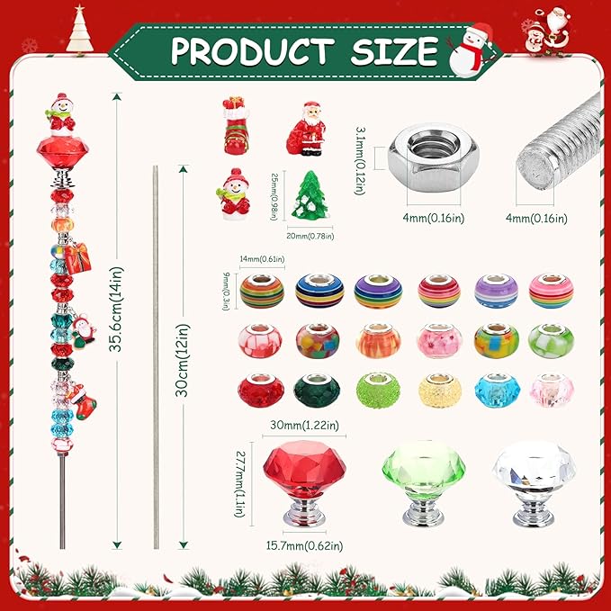 Beaded Garden Stake, DIY Fairy Wand Beaded Decorative Garden Stake Kit with 12IN Threaded Rod Crystal Stopper Top Large Holes Beads Christmas Decoration Pendants Outdoor Fairy Garden kit (110 Pieces)-Ruum Studio Home
