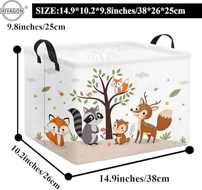 HIYAGON Rectangular Woodland Animal Basket Kids Baby Storage Basket Storage Bin Organizer Box Animal Room Decor(Spring Animal)-Ruum Studio Home