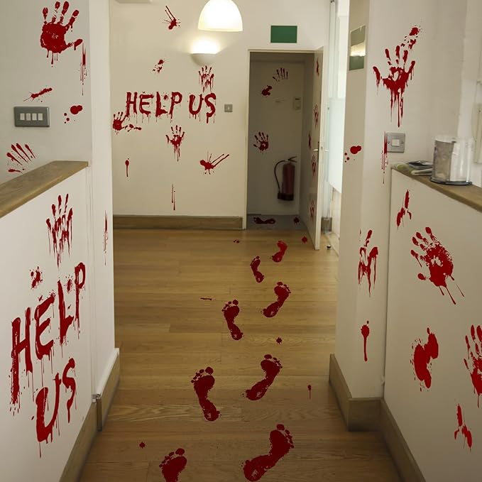 Halloween Window-Clings-Decorations Bloody-Handprint-Footprint Stickers, Scary Halloween Party Indoor/Outdoor Decoration, for Windows, Car - 12 Sheets-Ruum Studio Home