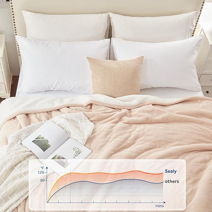 Sealy Electric Blanket Full Size 80"*84",Super Cozy Flannel to Sherpa Reversible Heated Blanket Full Size with 10 Heating Levels & 1-12 Hours Auto Off Overheating Protection Machine Washable, Beige-Ruum Studio Home