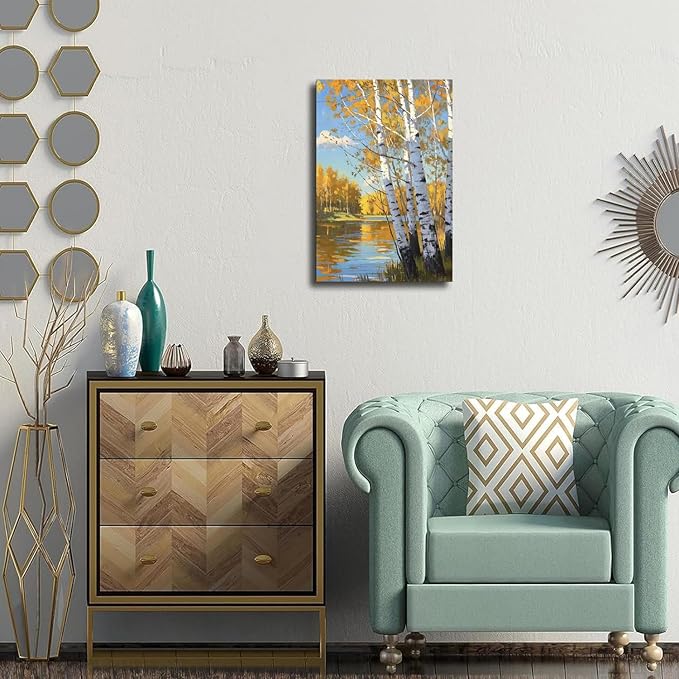 Poplar trees beside the blue sky and white clouds are suitable for living rooms bedrooms and offices Landscape posters and wall paintings-Ruum Studio Home