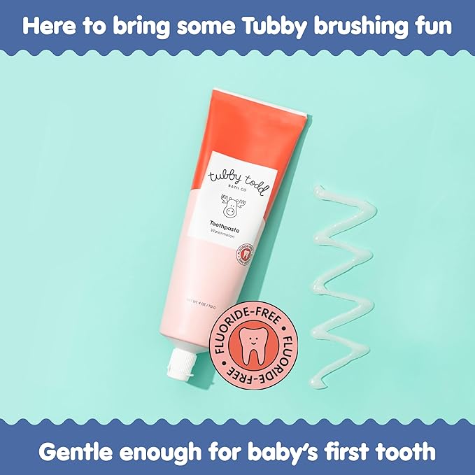 TUBBY TODD Fluoride Free Kids Toothpaste - Made with Xylitol - Safe Toothpaste for Baby, Toddler, Infant & Children - 4oz, 2 Pack - Watermelon Flavor-Ruum Studio Home