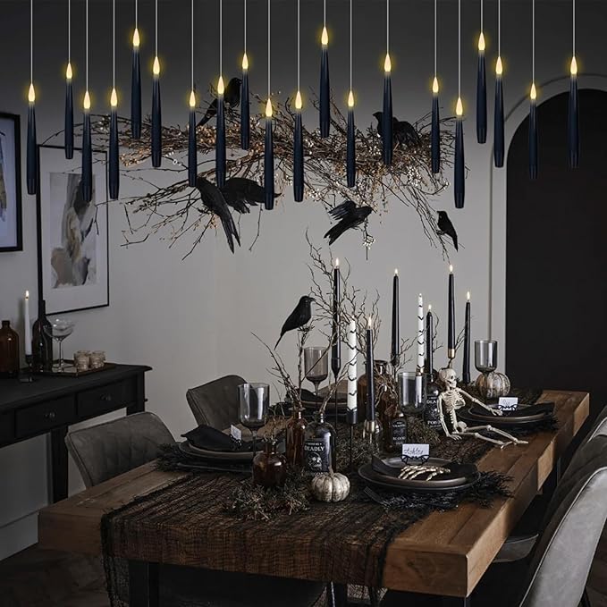 GenSwin 22pcs Flameless Floating Candle with Magic Wand Remote Timer, Battery Operated Hanging Window Candles Flickering, 6.1" LED Electric Candles for Christmas Halloween Decorations(Black)-Ruum Studio Home