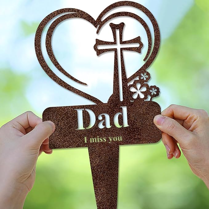 Brother Memorial Grave Stake, Cemetery Decorations for Grave Markers 12.5 x 7.2 inch Heart Metal Sympathy Stakes Graveside Plaque Decor Sign for Brother Graves, Yard, Garden - Rust-Brother-Ruum Studio Home
