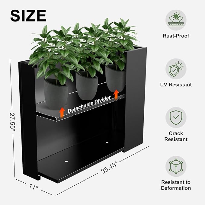 Metal Planter Box, Planter Boxes Outdoor Heavy Duty Metal Garden Planter Spliced Flower Pot with Partitions, All-Weather Use with Drainage Holes for Patio/Porch-35.43"x 27.55"x 11"-Ruum Studio Home