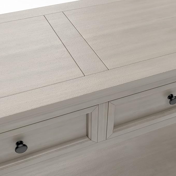 Solid Wood Console Table,Long Sofa Table Entryway Table with 4 Drawers and Bottom Shelf for Hallway Living Room Couch Table,Fully Assembled (63" Gray Wash)-Ruum Studio Home
