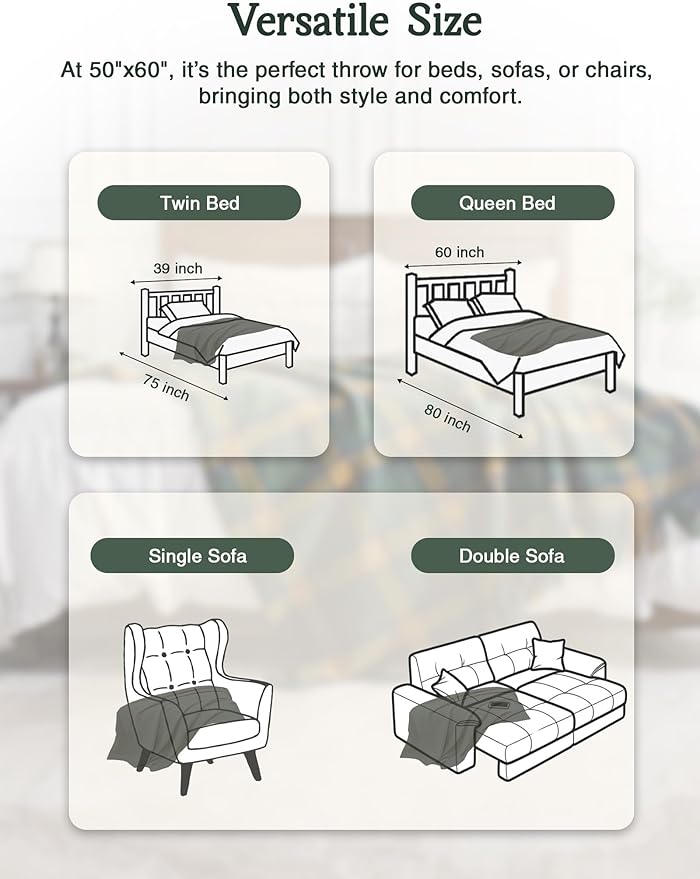 ZonLi Green Checkered Throw Blanket, 50" x 60" Christmas Decorative Blankets, Decorative Vintage Throws with Tassel for Couch, Bed, Sofa, Chair, Outdoor, Cozy Warm Lightweight Farmhouse Blankets-Ruum Studio Home