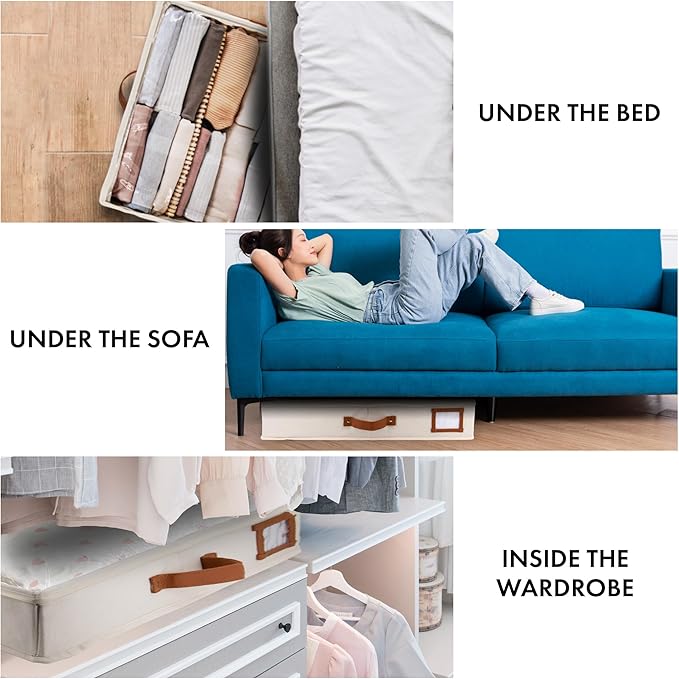 HOMELUX THEORY 2pc Under Bed Storage Containers, Bedroom Under the Bed Drawer Storage Organizer with Bins and Lids, Large Underbed Clothes Storage Box Ideal for Blanket, Fabric, & Shoes (Ivory)-Ruum Studio Home